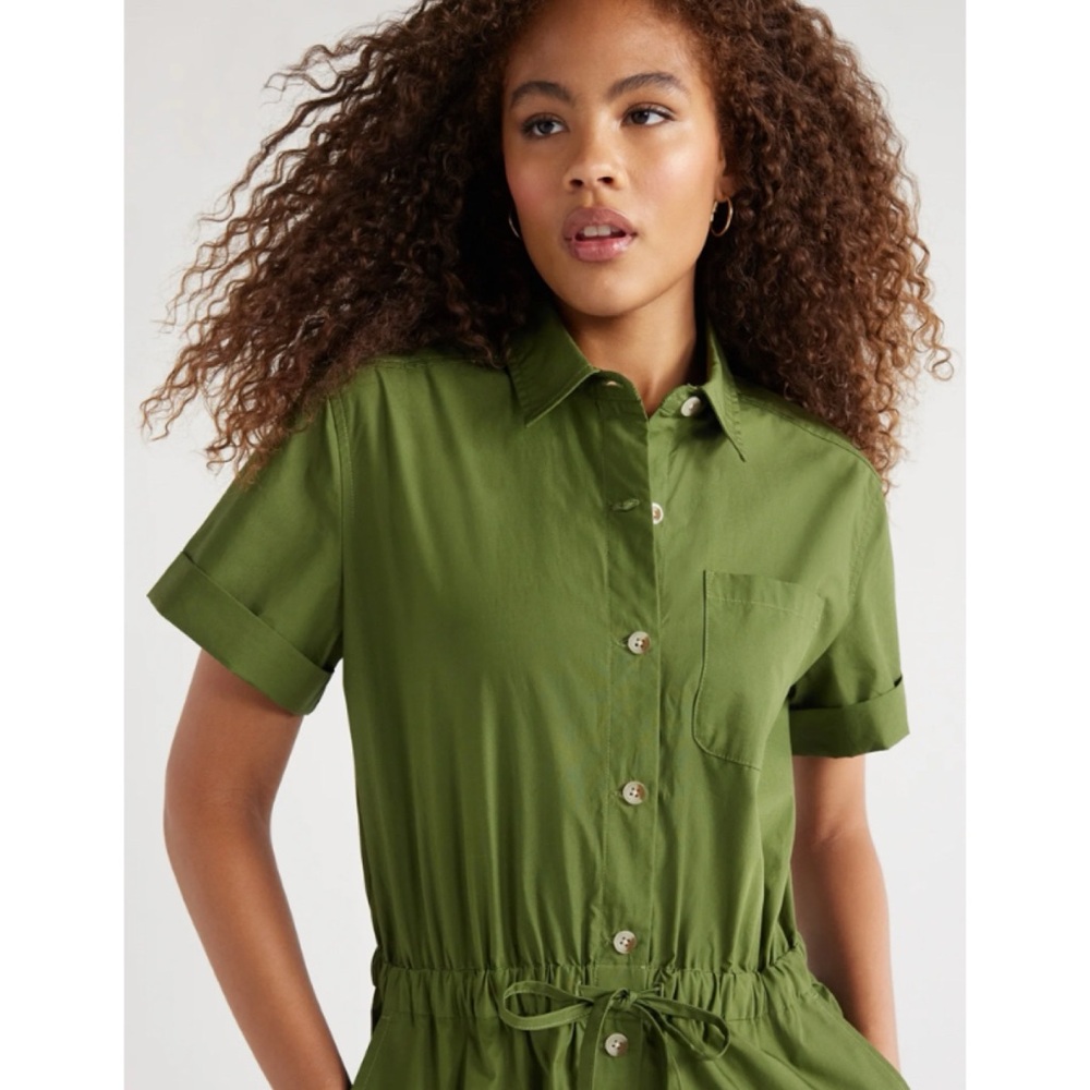 🆕Free Assembly Olive Green Women's Short Sleeve Cotton Jumpsuit M Medium NWT New - Picture 3 of 12